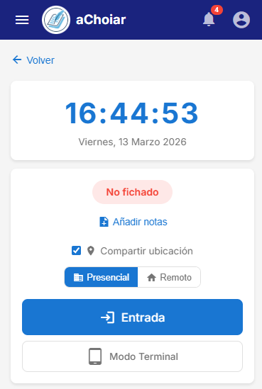 Interfaz de fichaje de aChoiar